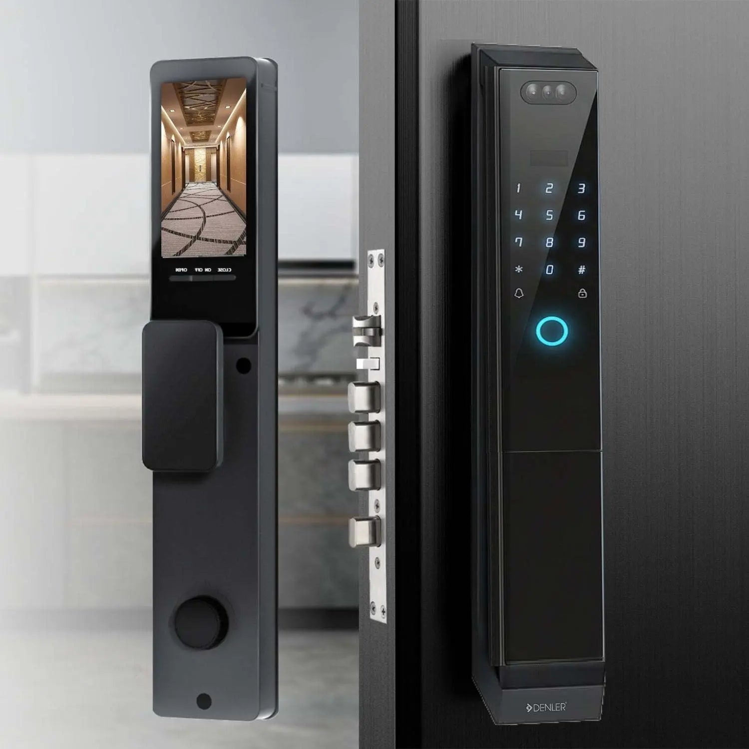 Denler F8 8-in-1 Smart Door Lock | Doorbell Lock | 3D Face ID | RF Remote | Fingerprint | Alexa Google Voice Unlock | Anytime Video Intercom