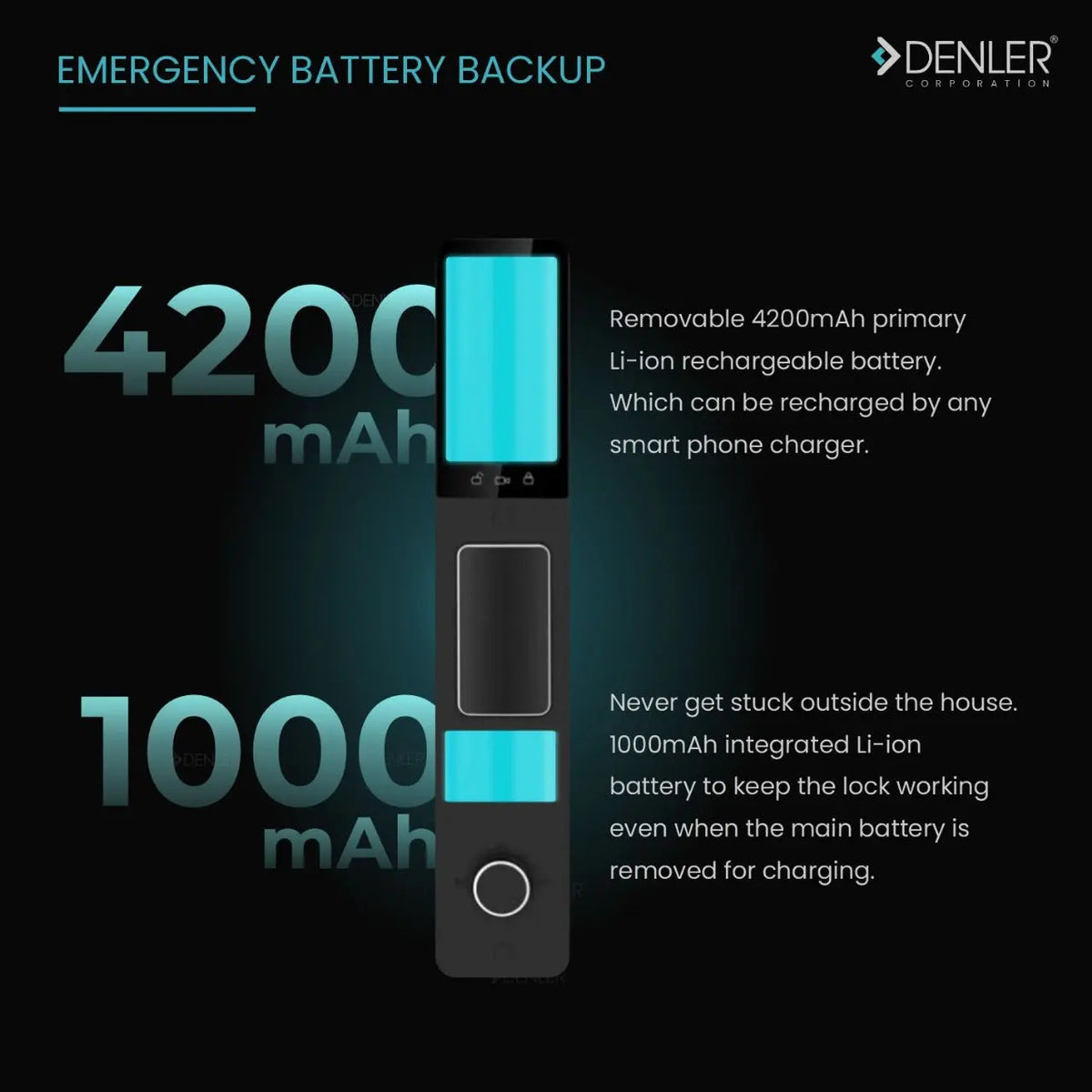 Denler F4 Smart Door Lock,Digital Door Lock with Dual Batteries, 3D Face Recognition, Wi-Fi Remote Unlock Using App